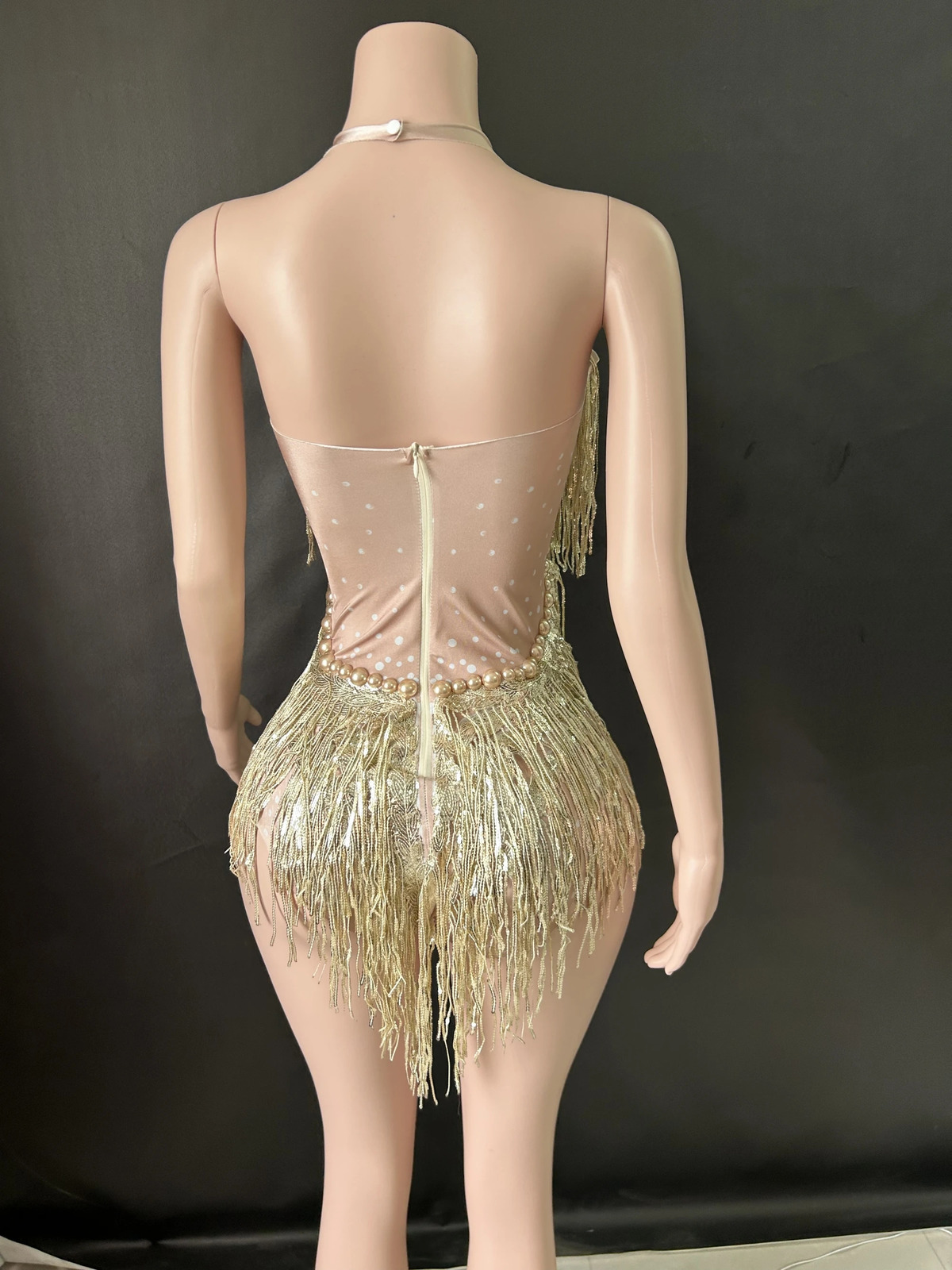 Sparkly Rhinestones sequined fringe tight jumpsuit womens nightclub set singer dancer costume stage wear sexy performance suit 7G 250320