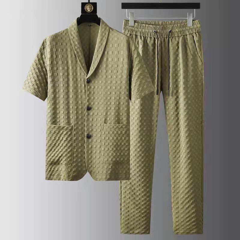 Men's Summer Fashion Tracksuit - Casual Two-Piece Set with Short Sleeves & Solid Geometric Pattern