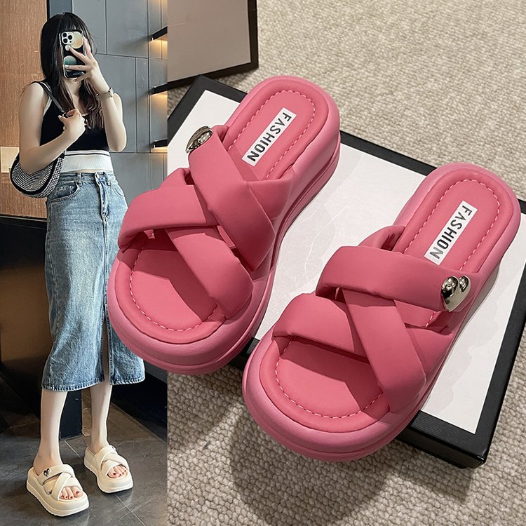 Round toe single shoes Designer Slipper free Shipping Sandals thick soled sandals straight shoes small sponge slippers