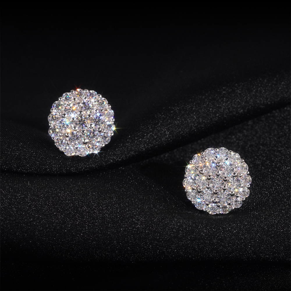 Diamond heating sales new S925 pure silver inlaid with D-color round Mozambique earrings classic earrings for men and women