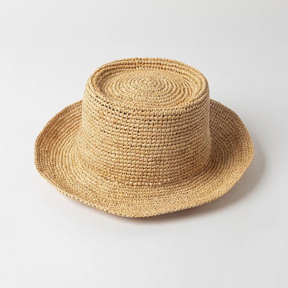 Fashion casual hand crocheted Lafite grass fisherman hat Outdoor sun shading straw hat Foldable 250318