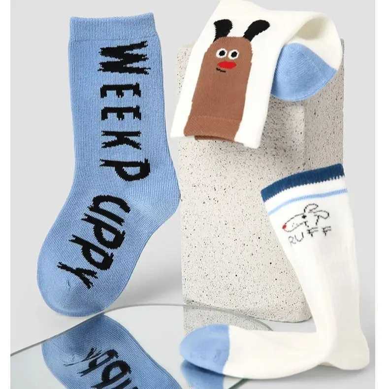2025 Spring Childrens Socks Cartoon Puppy Letter Pattern Calf Cotton Socks Kids Boys Girls Socks 4 pairs X2503221