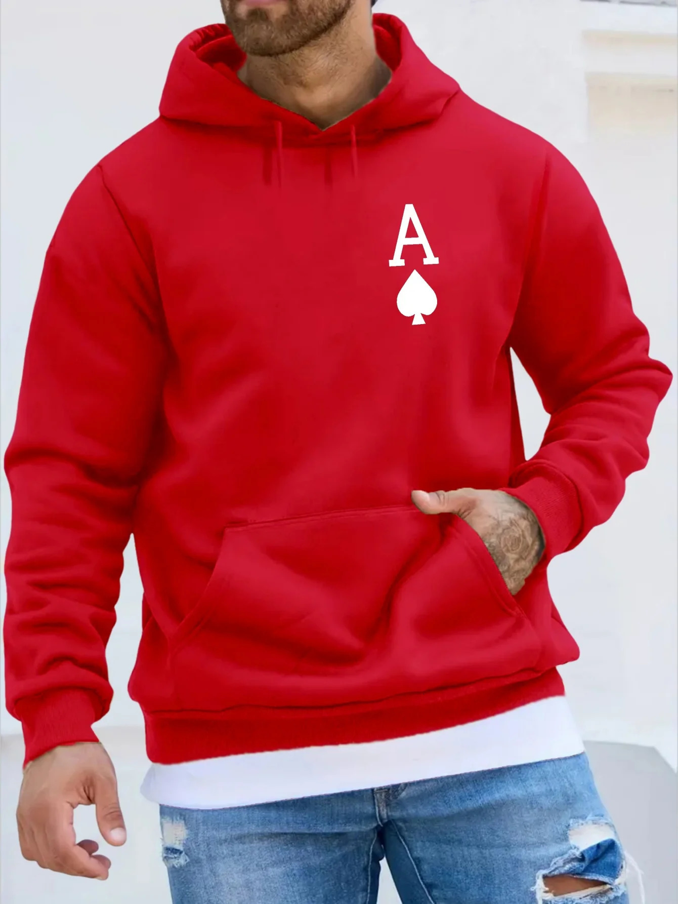 2025 Autumn Winter Pullover for Men Hoodie Graphic Casual Sweatshirt with Kangaroo Pocket Cool Poker Spade A Long Sleeve 250322