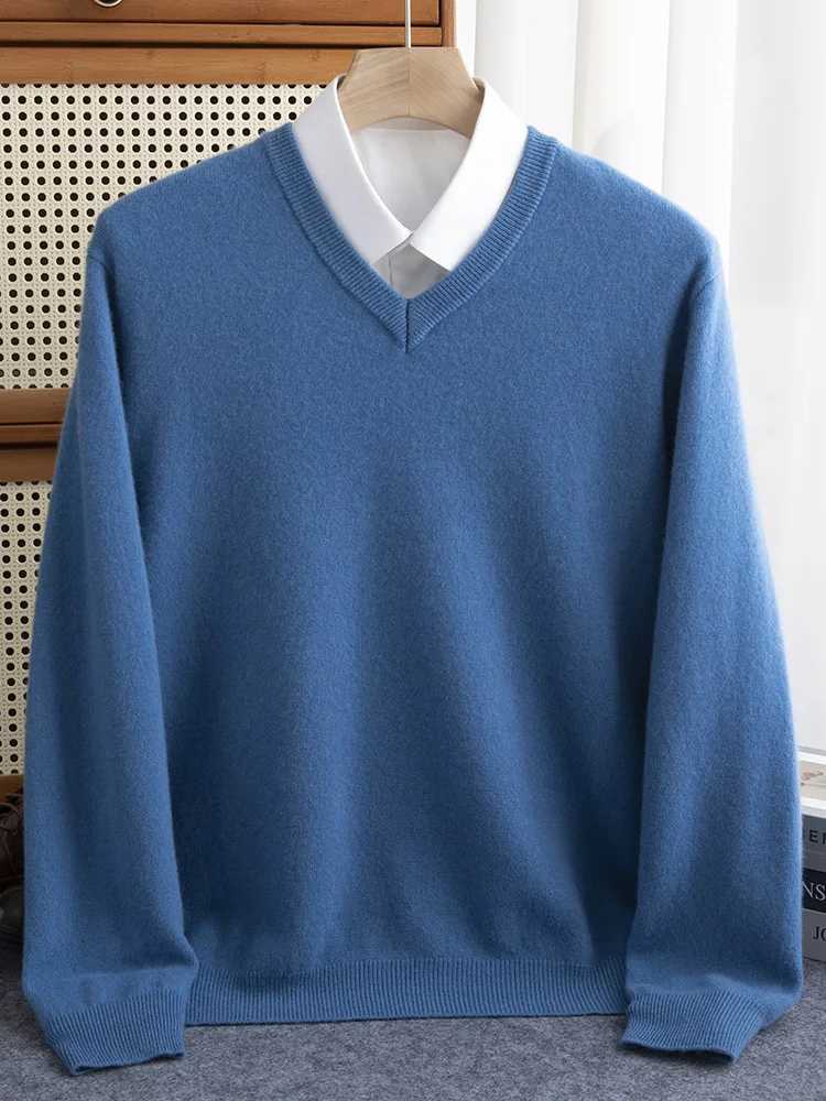2024 Autumn Mens Cashmere Sweater V-neck Lanhua 00% Merino Wool Thick Knitted Soft Knitted Casual Fashion Top W250322