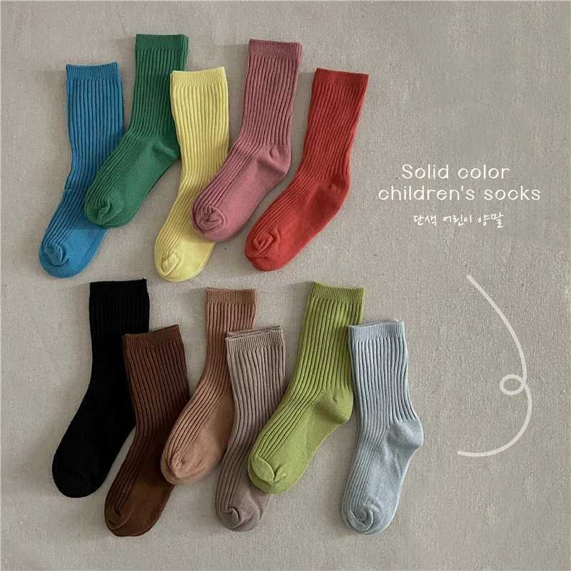 1 pair of candy colored childrens socks soft cotton double needle spring childrens tube socks for girls and boys school sports socks 1-12 years X25032