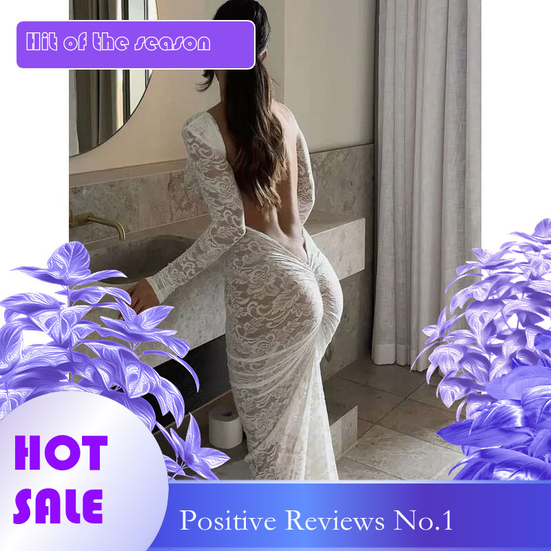 Dongdumaoyi Sexy Backless Kanten Bloemen Pure Slim Fit Bodycon Damesjurk Met Lange Mouwen C