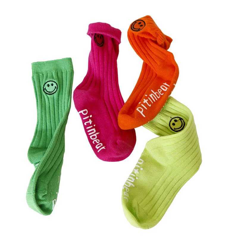 Childrens cotton short socks solid color fluorescent fashionable socks striped smile cute baby feet wearing breathable X2503221