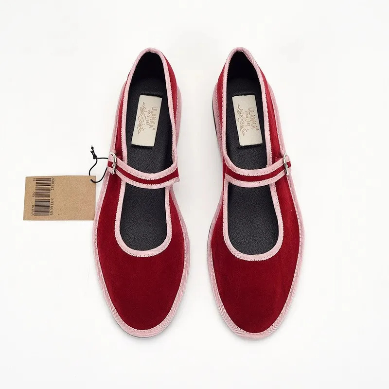 Retro Woman Shoes Modis Mixed Colors Round Toe Casual Female Sneakers Shallow Mouth Flats Dress Fabric Mary Janes Striped 250322
