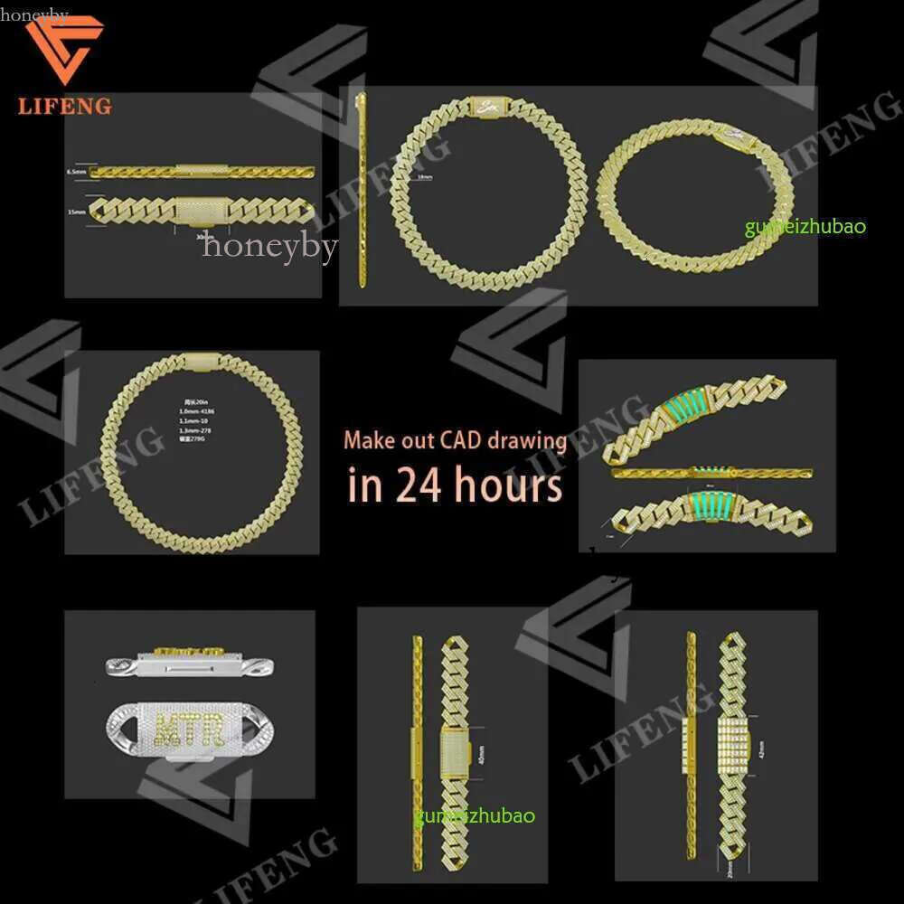 Lifeng Jewelry 30mm Width Vvs Moissanite k Baguette Dia Sterg Sier Cuban White Gold Necklace Custom Chain