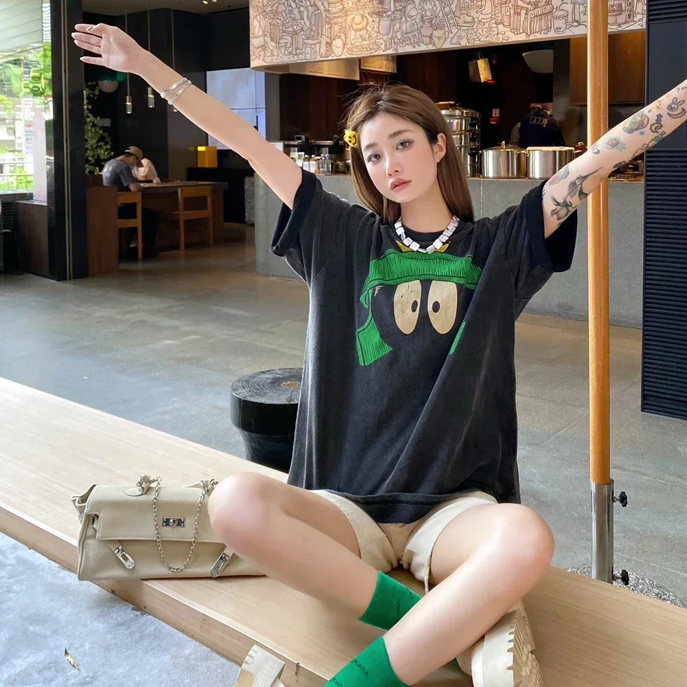 Yao Fashion Streetwear Vintage Cartoon Graphic Print Marvin the Martian Casual Summer Cotton Oversized Tee Tops T Shirt For Men 250322