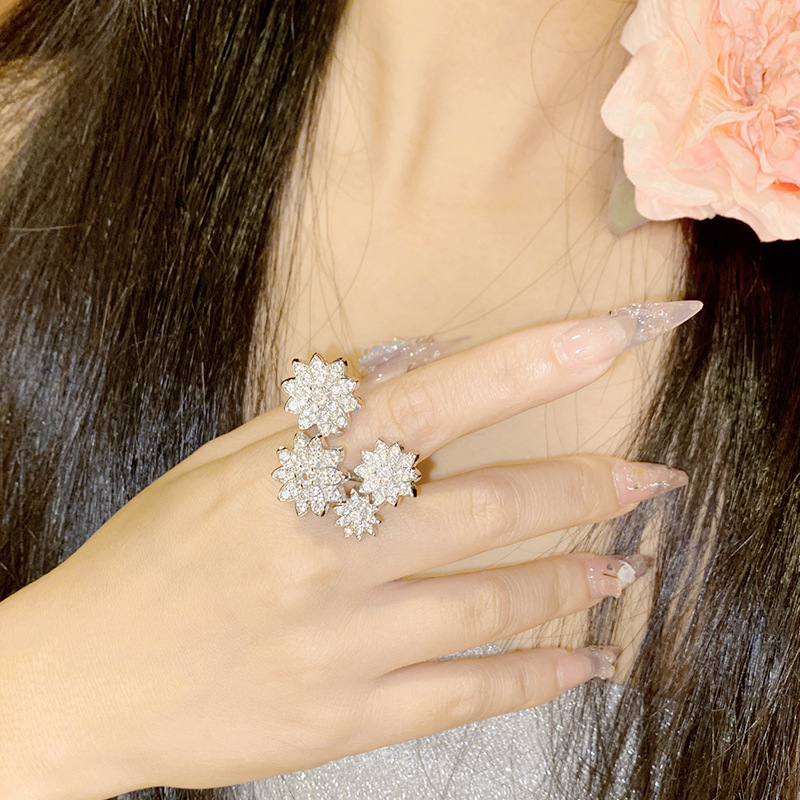 Sparkling Luxury Jewelry Wedding Rings Elegant Ins Top Sell 925 Sterling Silver Pave White Sapphire CZ designer Diamond Gemstones Party Women Open Rin