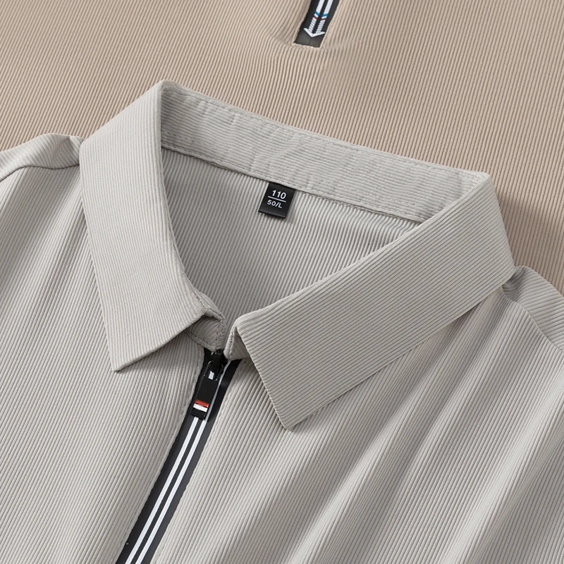 2025 mens solid color polo shirt short sleeved zipper summer lightweight street clothing breathable top 250322