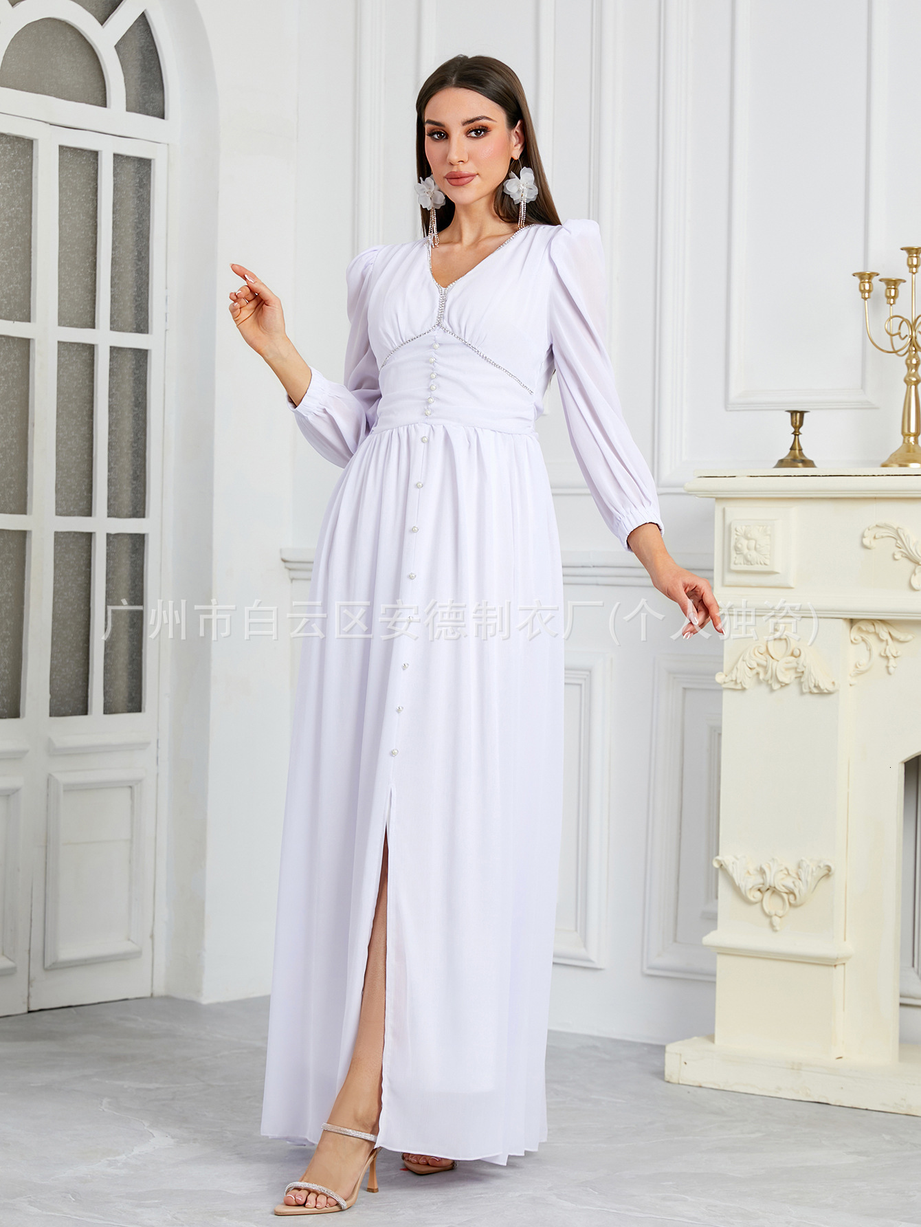 Actress Ya Ding Diamond Waist Solid Color Chiffon Dress Central Asian New Style 210421