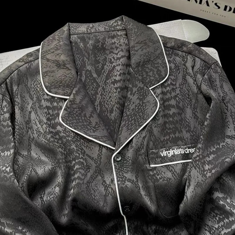 Mens sleepwear ice silk spring and summer home clothing young summer loose sleepwear long sleeved oversized casual suit set 250321