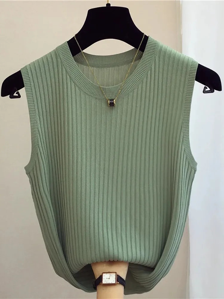 zjais Summer Spring Tanks Top Women Sleeveless Knitted T-Shirts Female Elastic Slim Casual Vests Crop Tops Camis Pullover Shirts 250322
