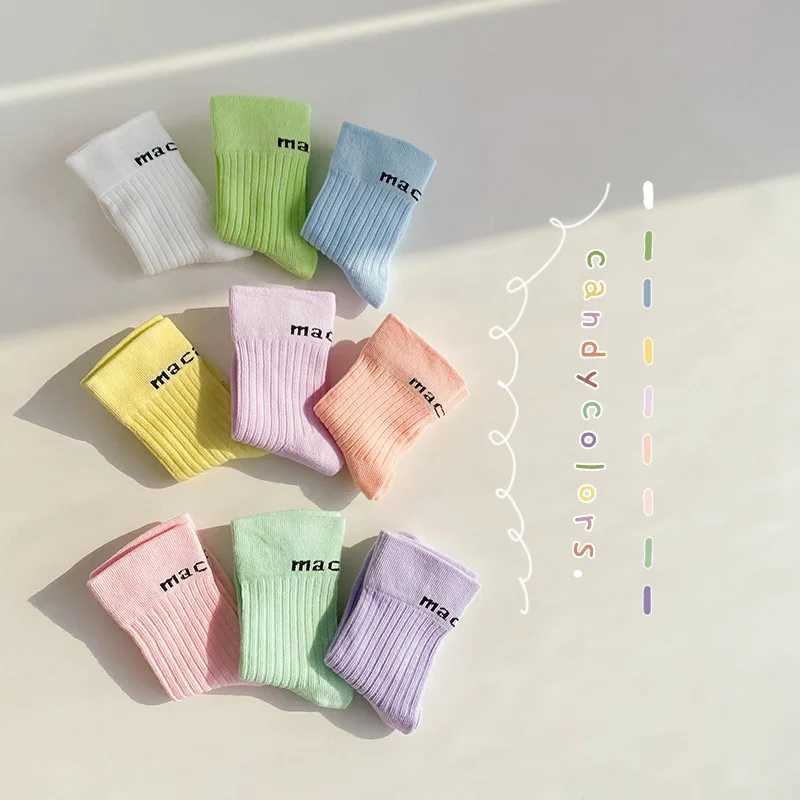 3 pairs of spring candy colored childrens socks soft with letters suitable for little girls and boys baby cotton socks X2503221