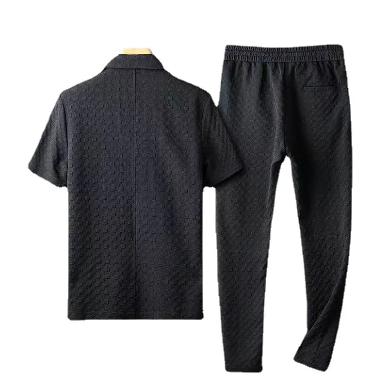 Men's Summer Fashion Tracksuit - Casual Two-Piece Set with Short Sleeves & Solid Geometric Pattern
