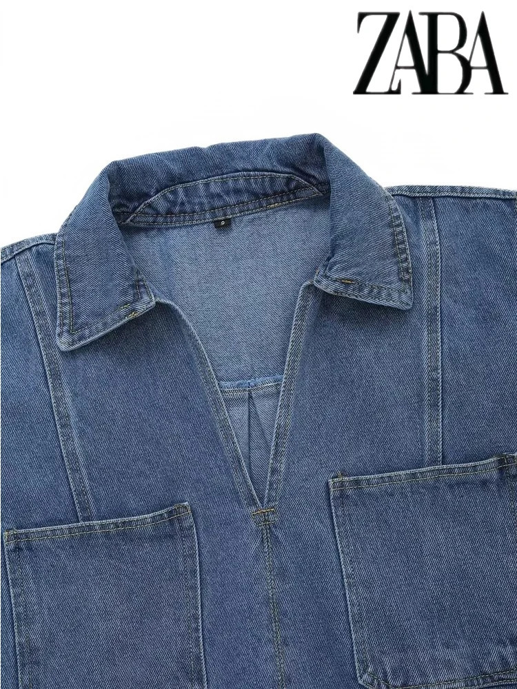 TRAF Womens Pocket Decor Loose Denim Set Casual Collar Short Shirt Asymmetric Dress Two Piece 250322