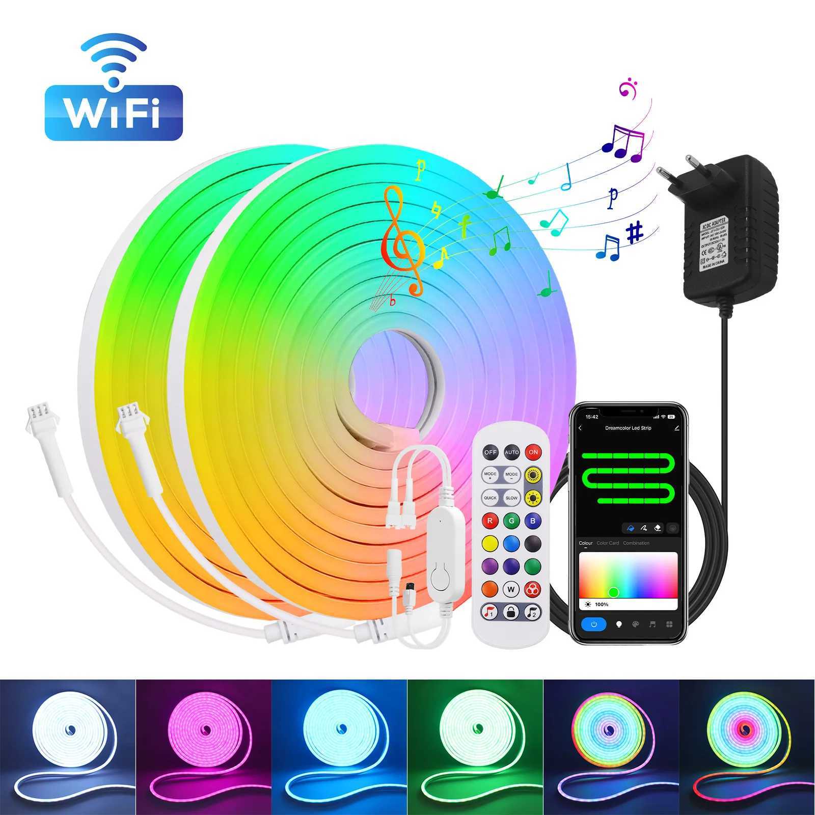 10M 20M RGBIC neon light LED strip light 12V 24V intelligent WIFI 84LED/M with music synchronized dreamy color chasing rope light X250322