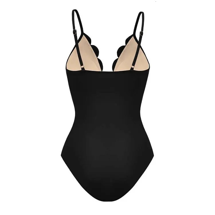 Flaxmaker Women One Piece Swimsuit and Skirt Black Laser Cutting Flower Hollow Swimwear Summer Deep V Neck Bathing Suit 2025 250322
