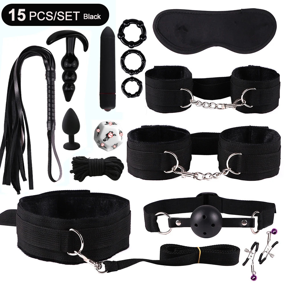 BDSM Sex Kits Adults Sex Toys For Women Men Handcuffs Nipple Clamps Whip Spanking Sex Metal Anal Plug Vibrator Butt Bdsm Bondage 250322