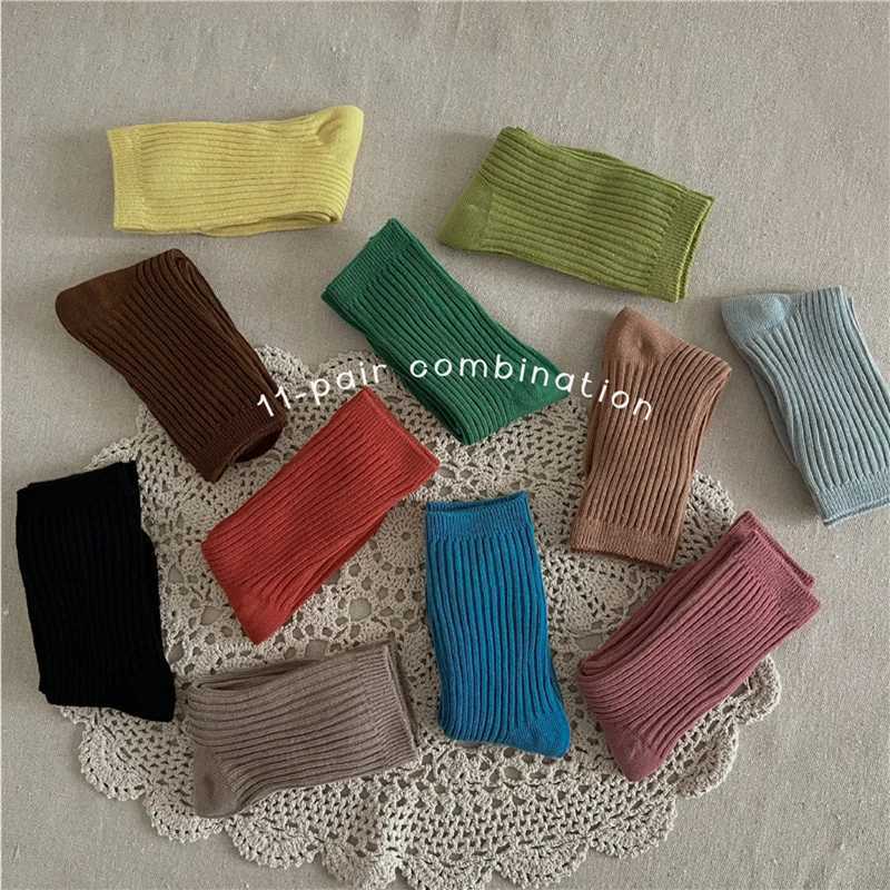 1 pair of candy colored childrens socks soft cotton double needle spring childrens tube socks for girls and boys school sports socks 1-12 years X25032