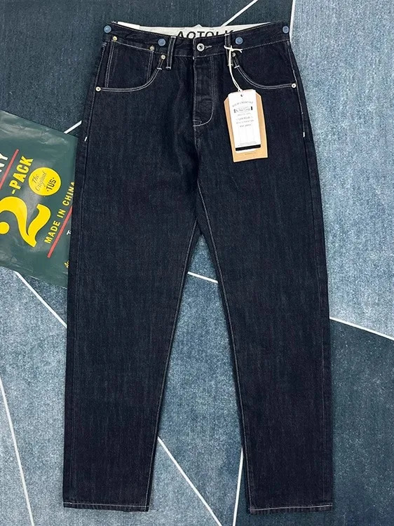 100 pure cotton back Paris buckle spring black straight jeans for men American retro style casual Japanese ultrathin tapered pants 250322