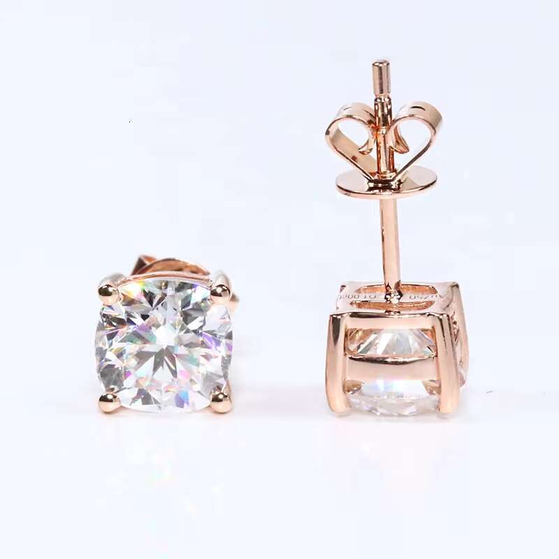 Fine14K Solid Jewelry 6mm 1ct Version Total 2 Carat Per Pair Cushion Cut Rose Gold Moissanite Studs Earrings