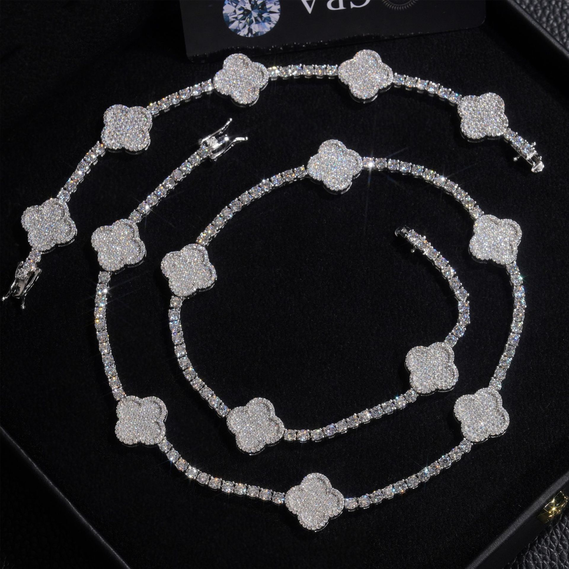 2024 new S925 silver inlaid moissanite 3mm/4mm clover tennis bracelet with tested diamond pen and GRA certificate