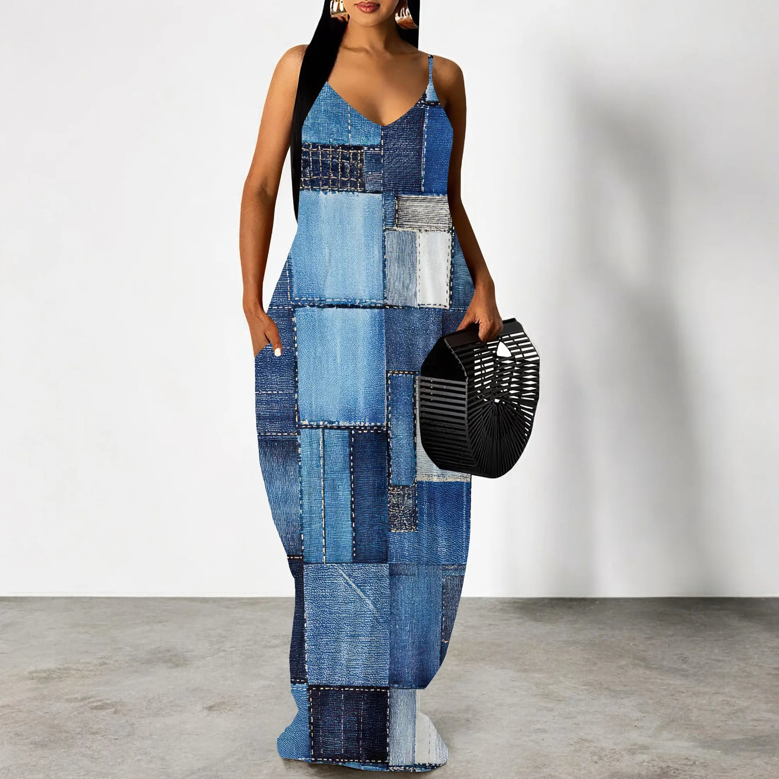 Womens summer plus size Hawaiian dress spaghetti strap long skirt beach bohemian casual sun dress 250317