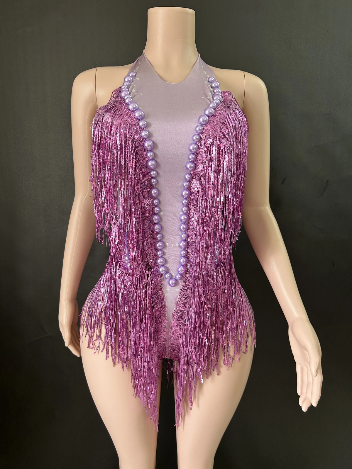 Sparkly Rhinestones sequined fringe tight jumpsuit womens nightclub set singer dancer costume stage wear sexy performance suit 7G 250320