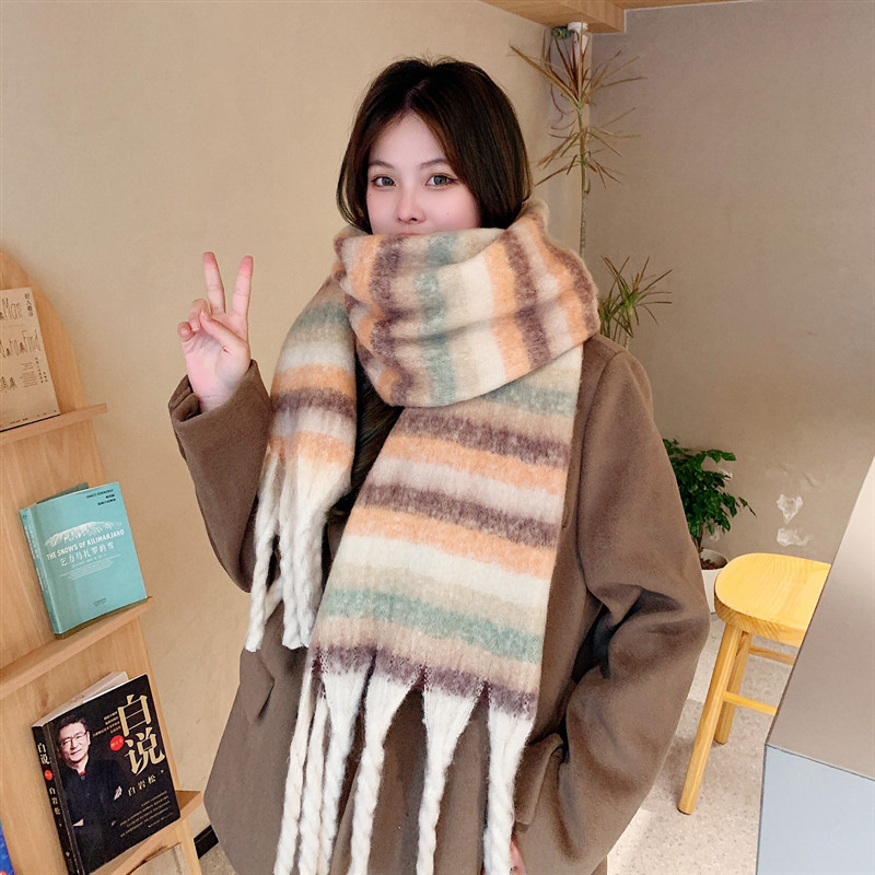K200 Circle yarn scarf autumn and winter new thickened men and women's same style imitation cashmere tassel thick braid dog tail striped scarf