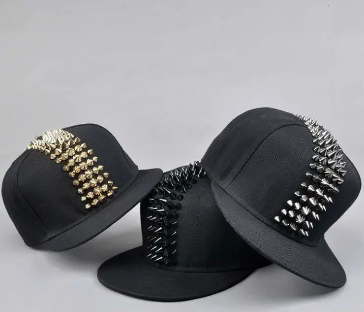 Wholesale Male Spike Studs Rivet Baseball Caps Men Hiphop Punk Rock Flat Hats 250318