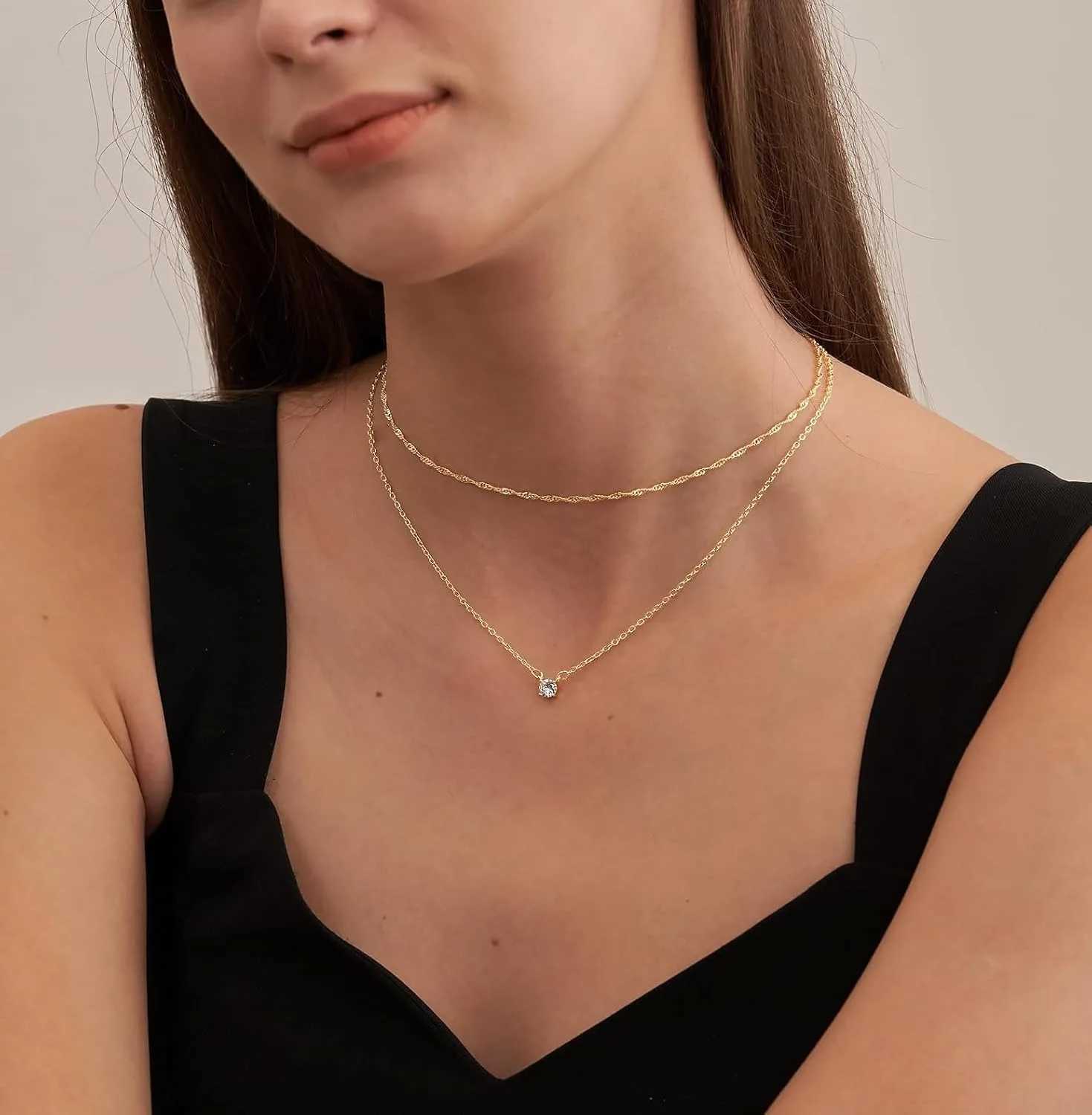 Womens Diamond Necklace K Gold/Pure Silver Necklace Simple Gold Plated Jewelry NecklaceXJ250322