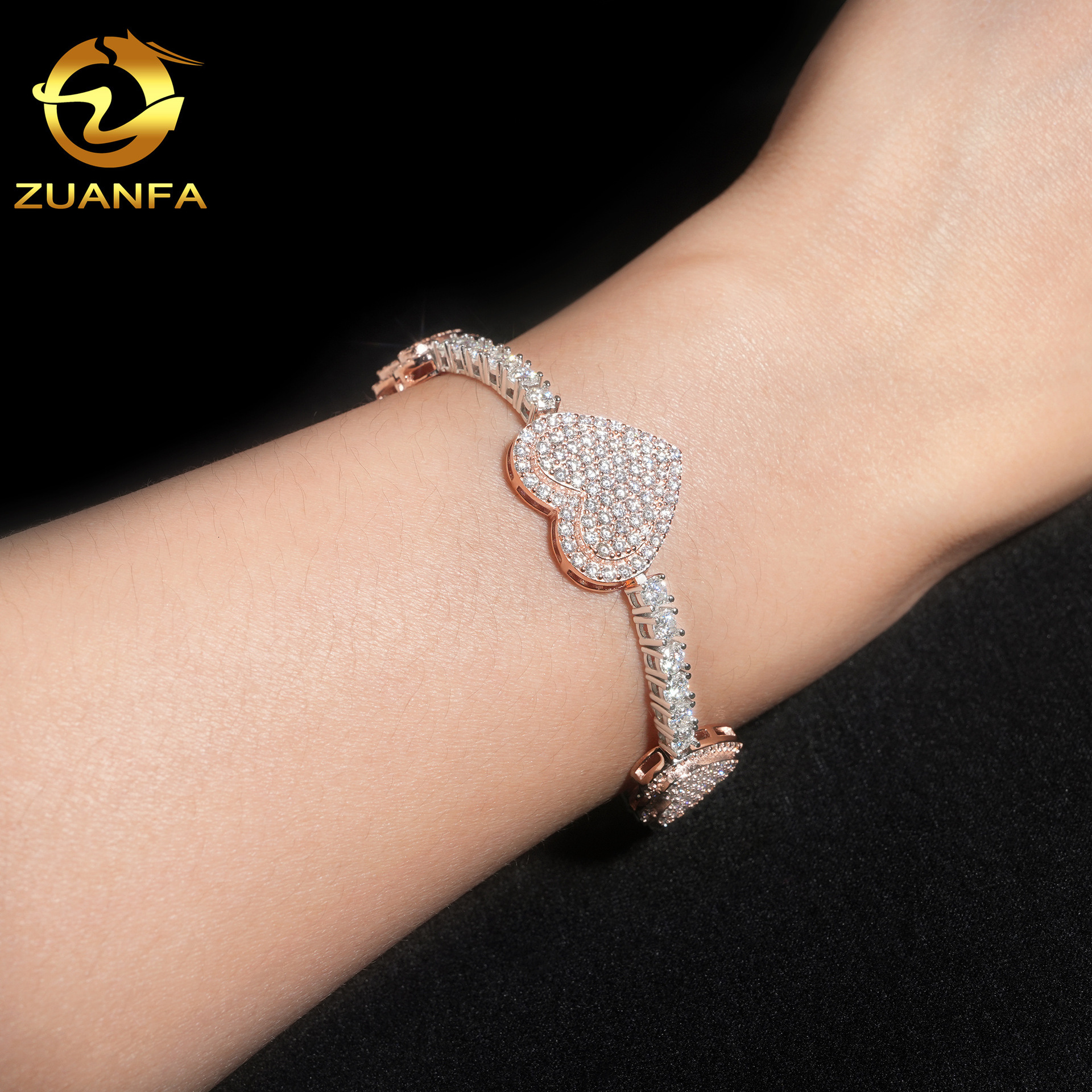 New fashion item 925 silver moissanite size heart-shaped unisex tennis chain bracelet necklace