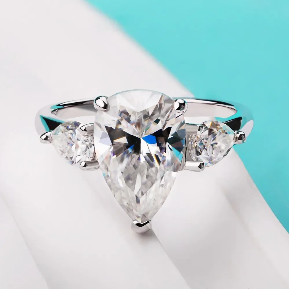 Certified 1/2/3/4CT Pear Cut Full Rings for Women 925 Sterling Silver Waterdrop Diamond Ring Engagement Wedding Band 250311