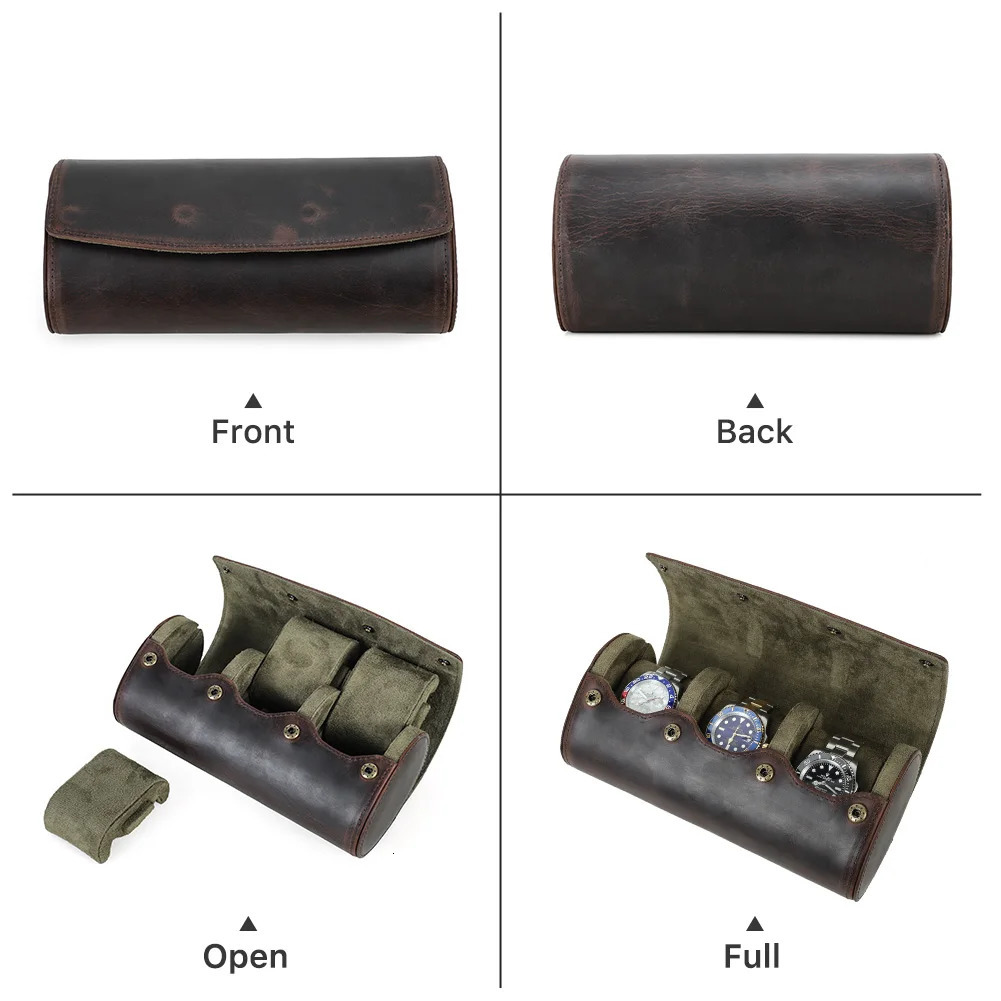 Vintage Genuine Leather 1/2/3/4/6/8 Slot Watch Roll Travel Case Portable Watch Display Case Watch Storage Organizer Box Men Gift 250319