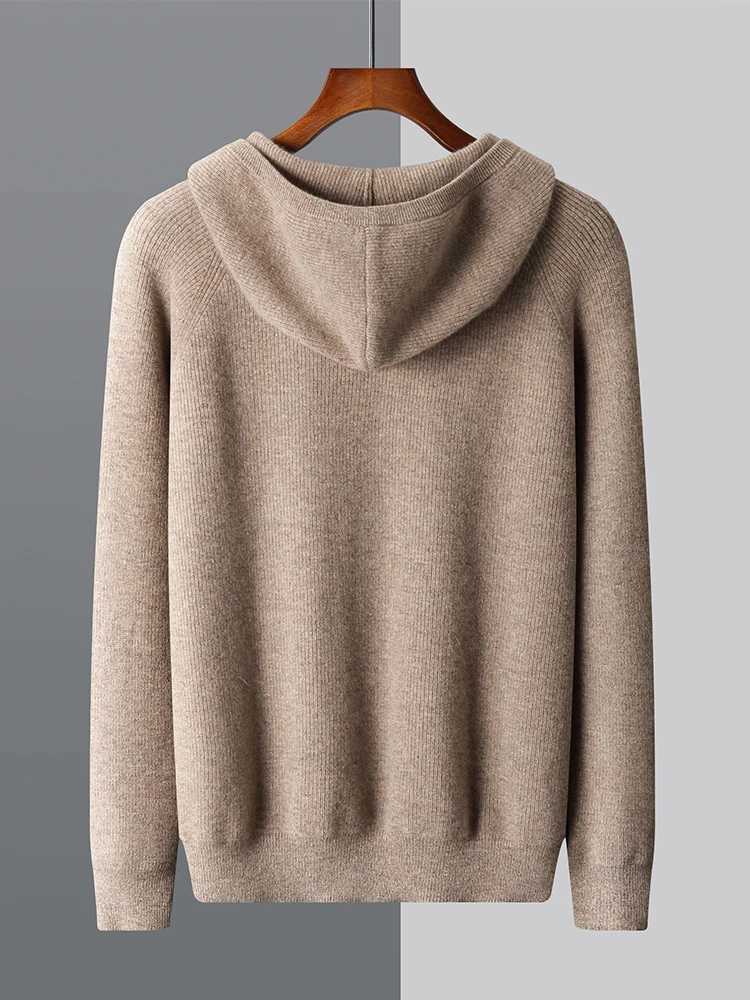 Luxury Men 00% Merino Wool Hooped Cardigan Autumn Winter Thick Warm Cashmere Sweater Casual Zipper Hoodie Male Soft Coat Top W250322
