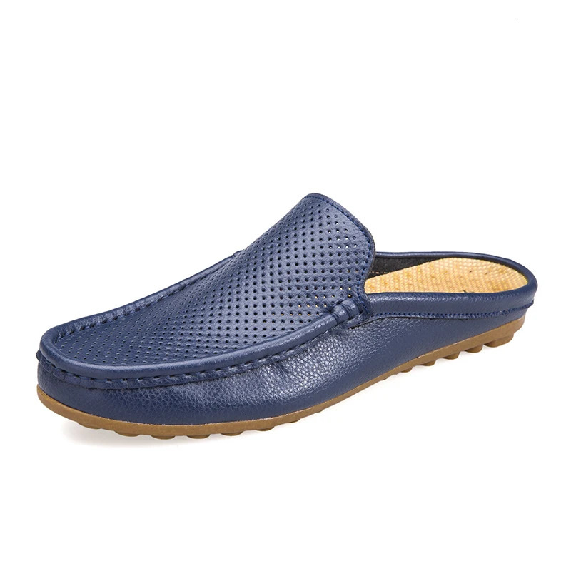 Fashion Men Half Loafers Genuine Leather Slippers Loafer Slides Breathable Mules for Man Outdoor Lightweight Half Shoes 250321