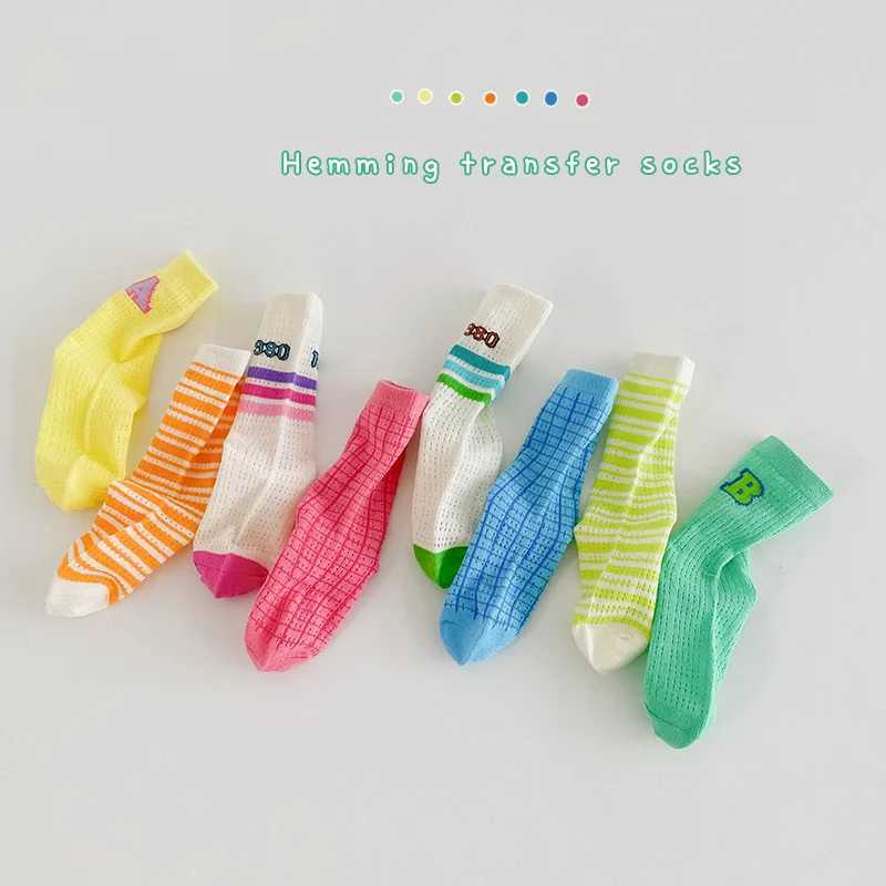 4 pairs of summer socks for boys and girls thin mesh socks cotton socks spring mid calf length childrens spring cool socks X2503221