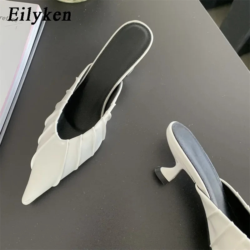 Eilyken Fashion Purple Pink Pointed Toe Women Slippers Concise Casual Thin Low Heels Ladies Mules Slides Shoes 250322
