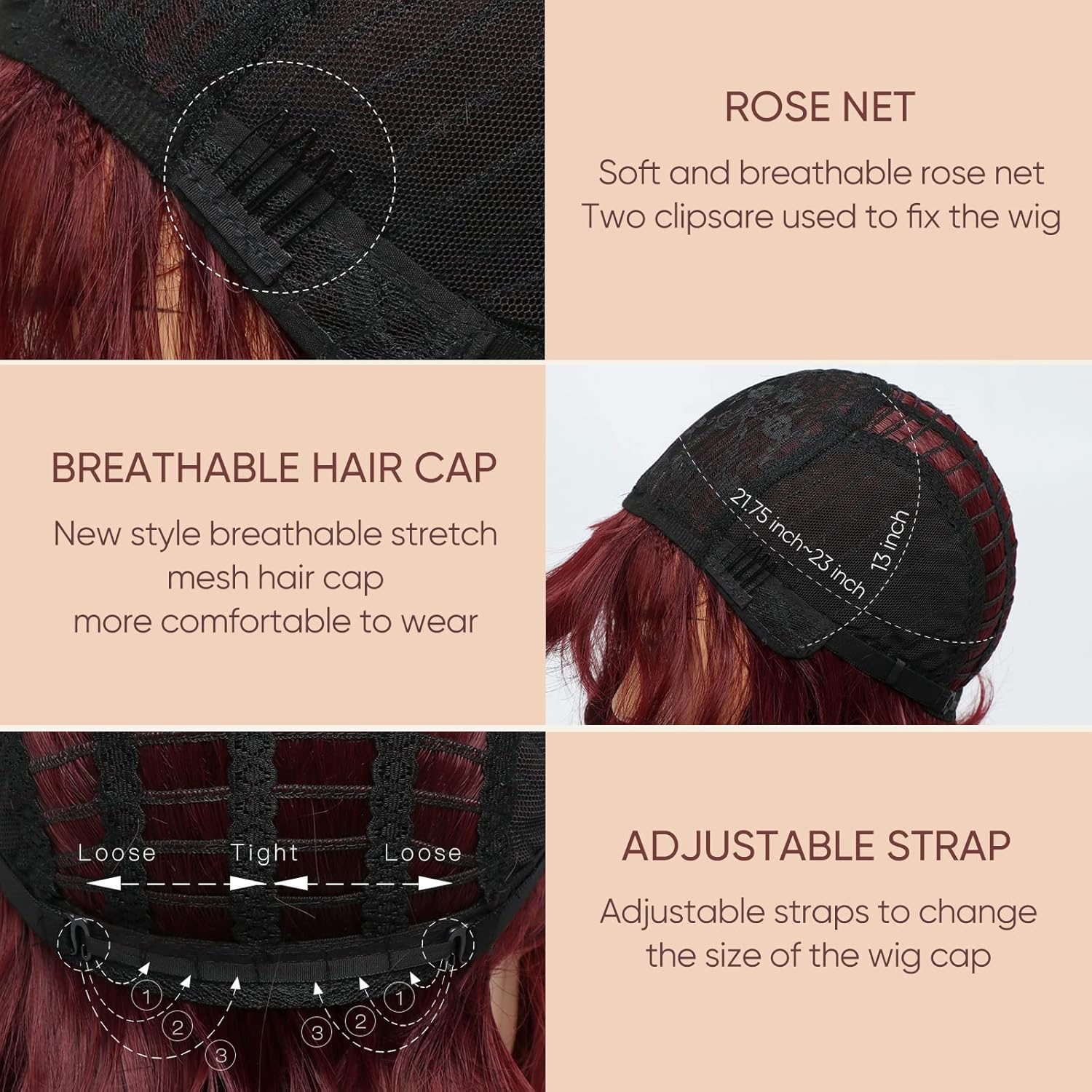 Short Burgundy Wigs for Women Wine Red Wavy Wig with Bangs,Dark Red Bob Wig Synthetic Hair Water Wave Medium Length Colorful Wigs