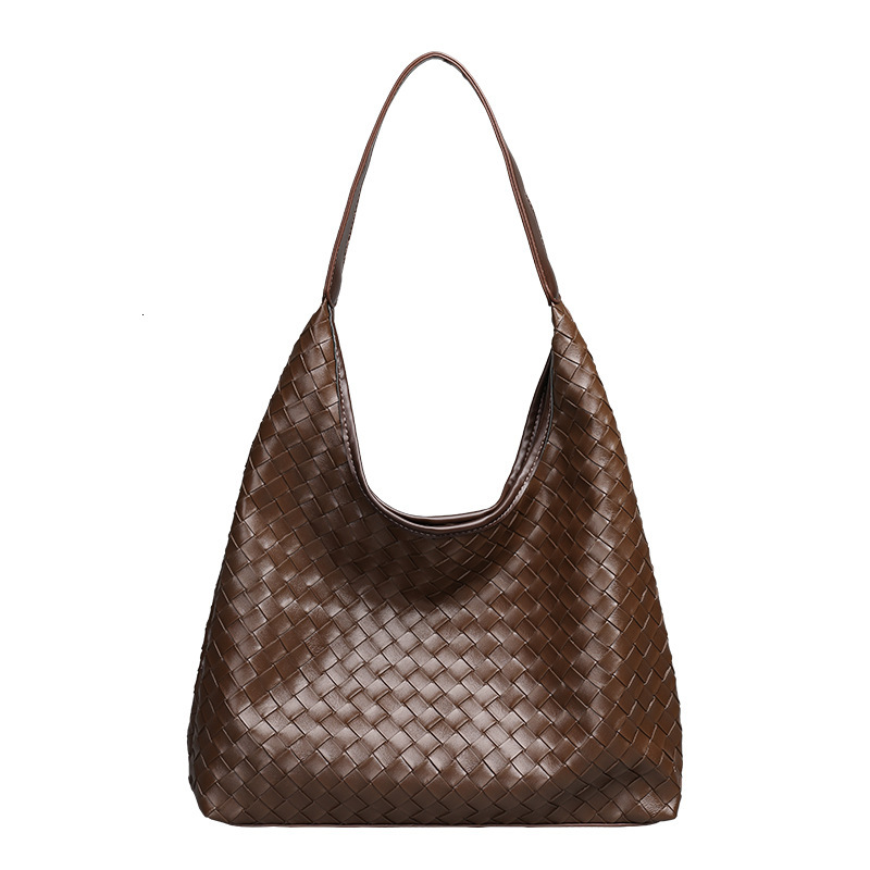 Korean Casual Large Capacity Tote Women's Textured Soft Leather Single Shoulder Armpit Bag, Niche Versatile Woven Mother And Child Bag Trend