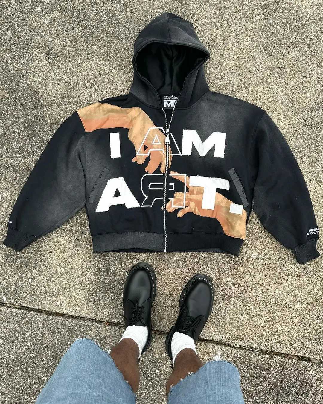 Hip-hop Trendy Streetwear Y2K Harajuku American Retro Letter Print Zipper Hoodie Mens Punk Casual Colorful Oversized Sweatshirt T250317