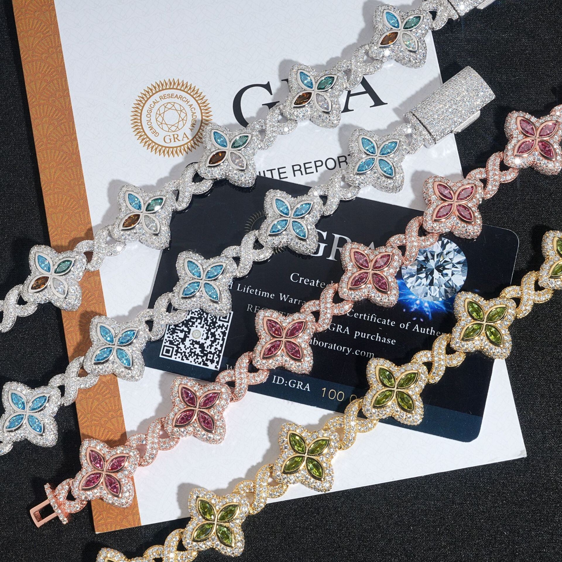 Factory wholesale new arrivals Hot selling S925 silver full set moissanite clover Cuban chain hip-hop bracelet Morganite VVS luxury men's necklac