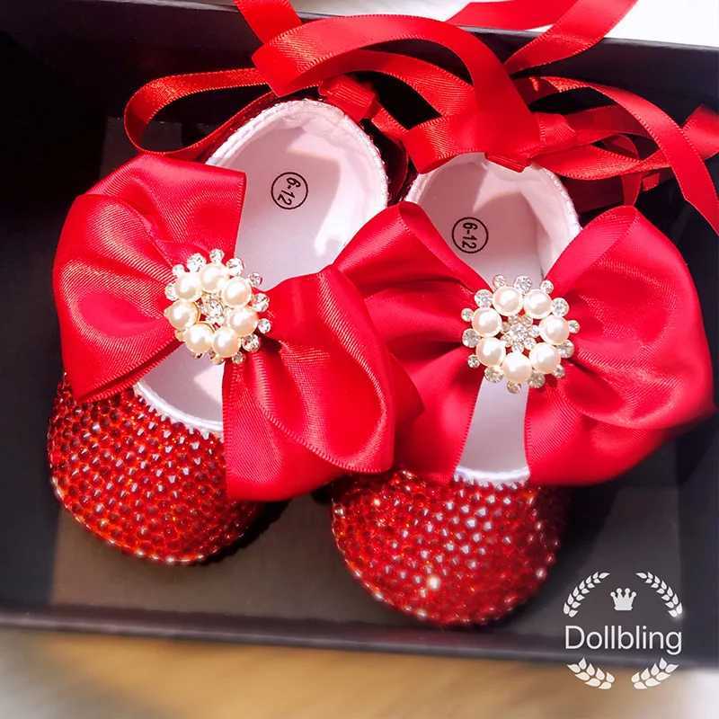 Dollling Girls Baby Shoes Newborn Gift Happy New Year Baptist Shoes Red Shoes Handmade Mommy Daughter Outfit Bling Botties X250322