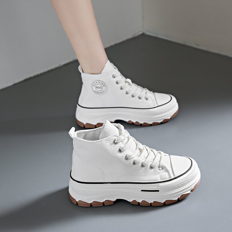 Spring new muffin thick soled canvas shoes high top color matching lace-up single shoes collegiate style casual sports shoes women 2025s hot