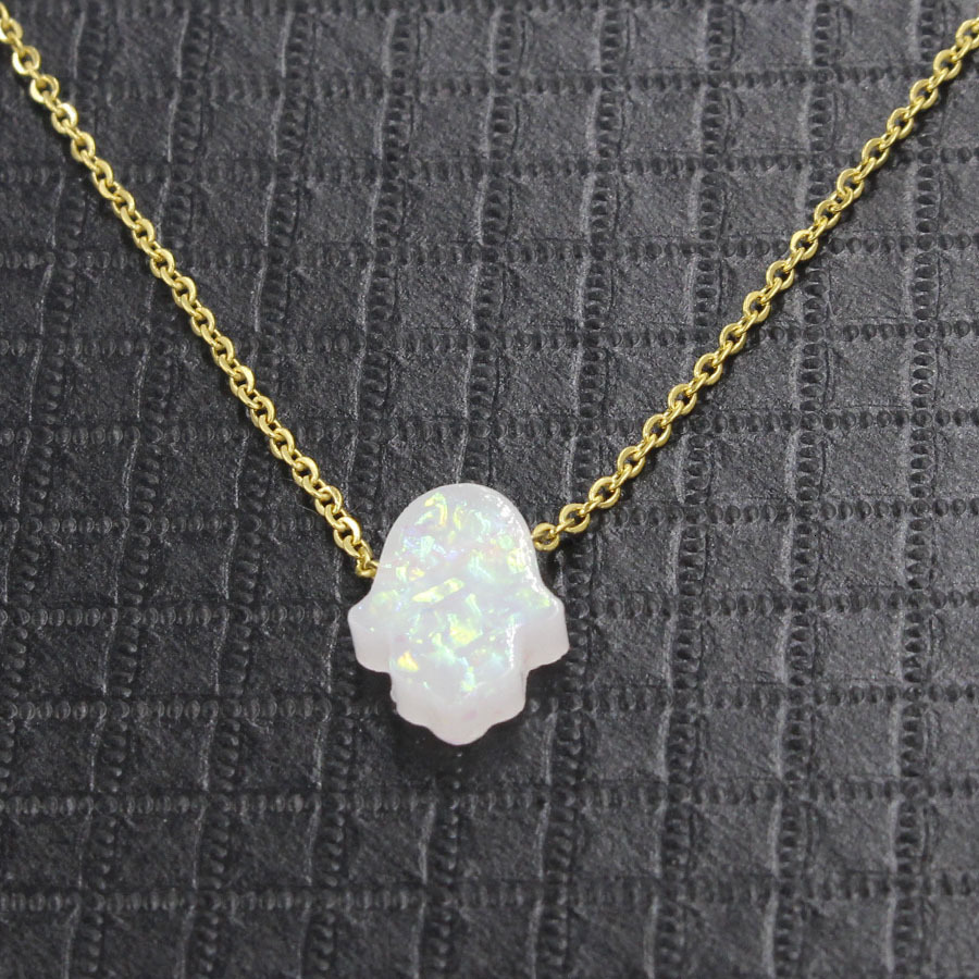 New Gold Synthetic Opal Hand Lucky Palm Opal Stone Fresh Candy 9-Color Pendant Necklace241112