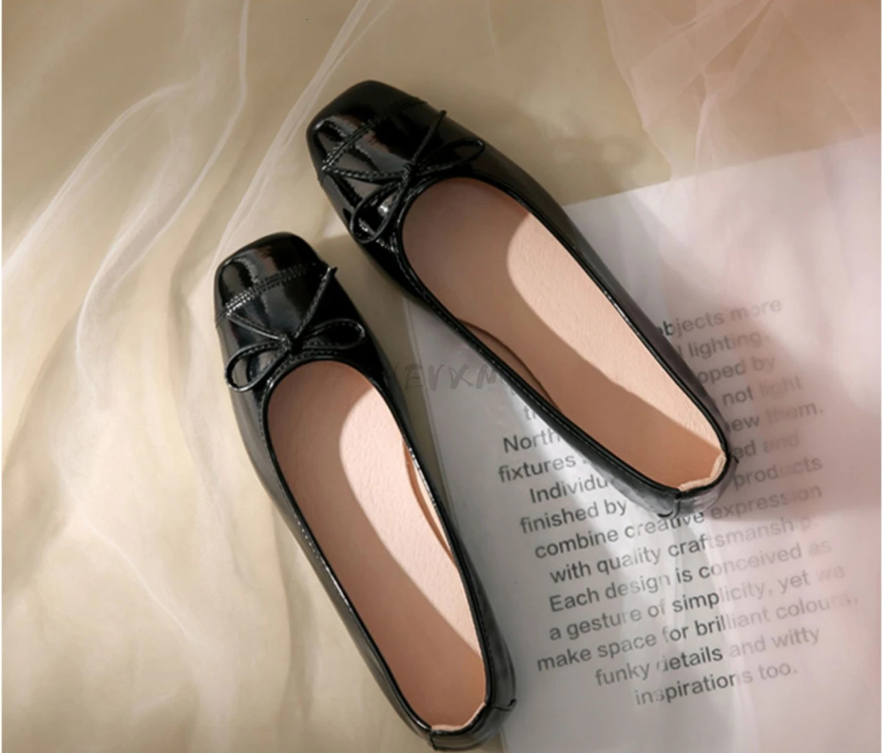 Retro Bowknot Patent Leather Womens Ballet Flats Shoes Autumn Slip on Flat Casual Shoes Round Toe Thick Heels Wine Red Loafer 250322