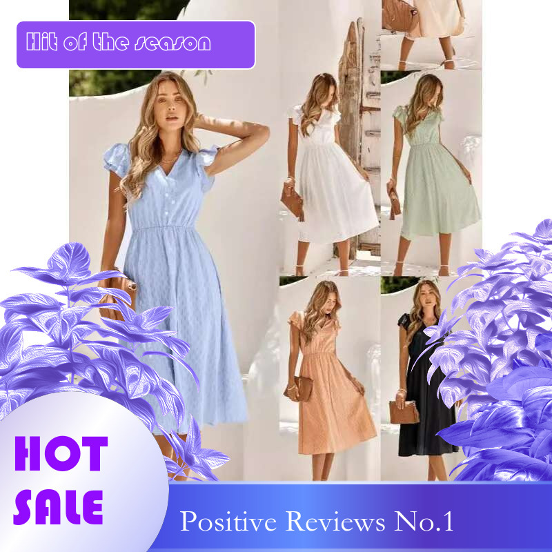 Dongdumaoyi Lente Zomer Nieuwe Collectie Casual Effen Kleur V Hals Tailleafgevende Jurk Frisse En Stijlvolle Damesmodejurk